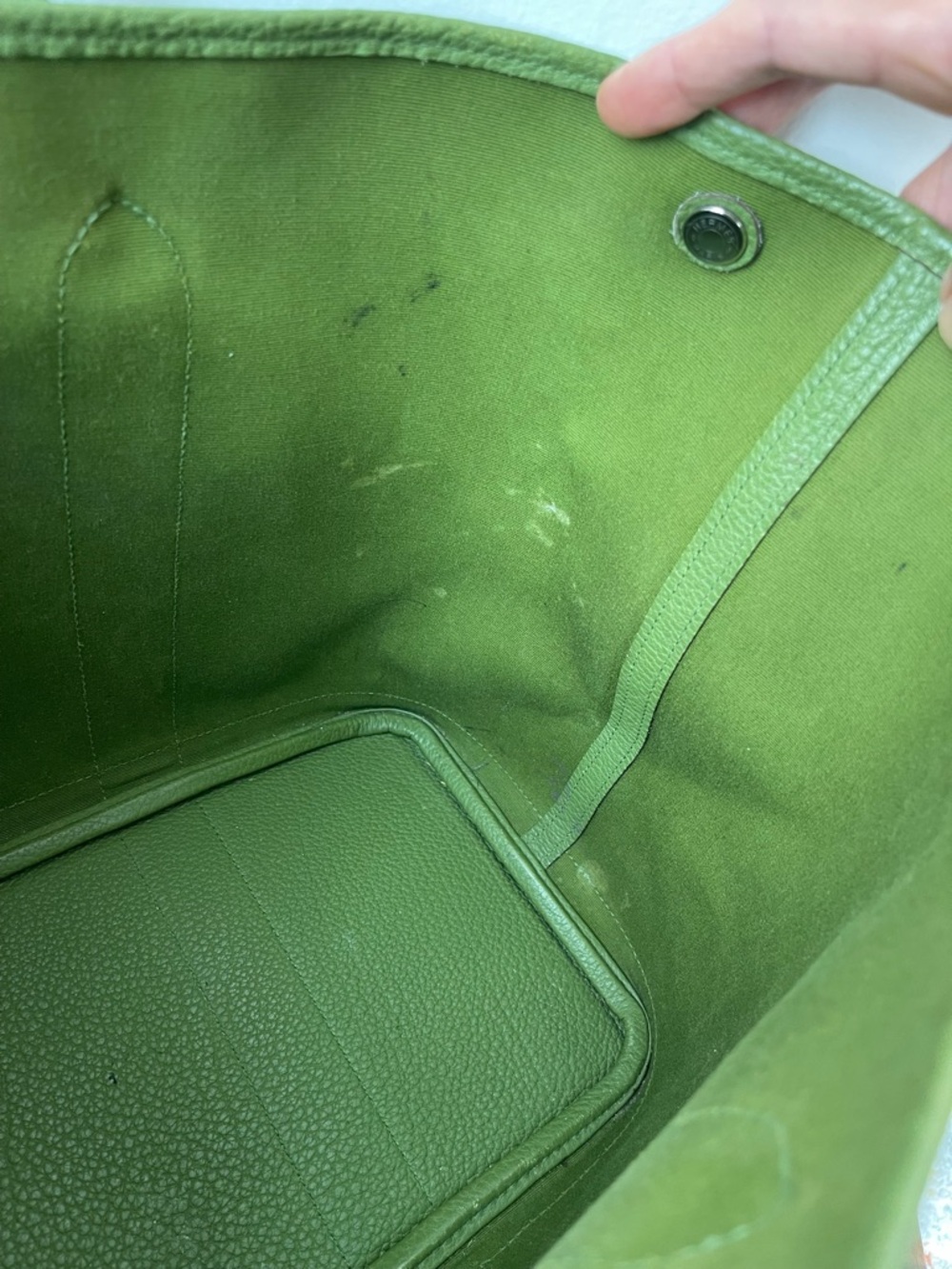 Auth Hermes Rare Olive Green Canvas Tote Bag with Leather Trim - Picture 10 of 12